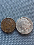 US Coin Collector Starter Set • 1 Indian Head Penny & 1 Buffalo Nickel • AC Condition