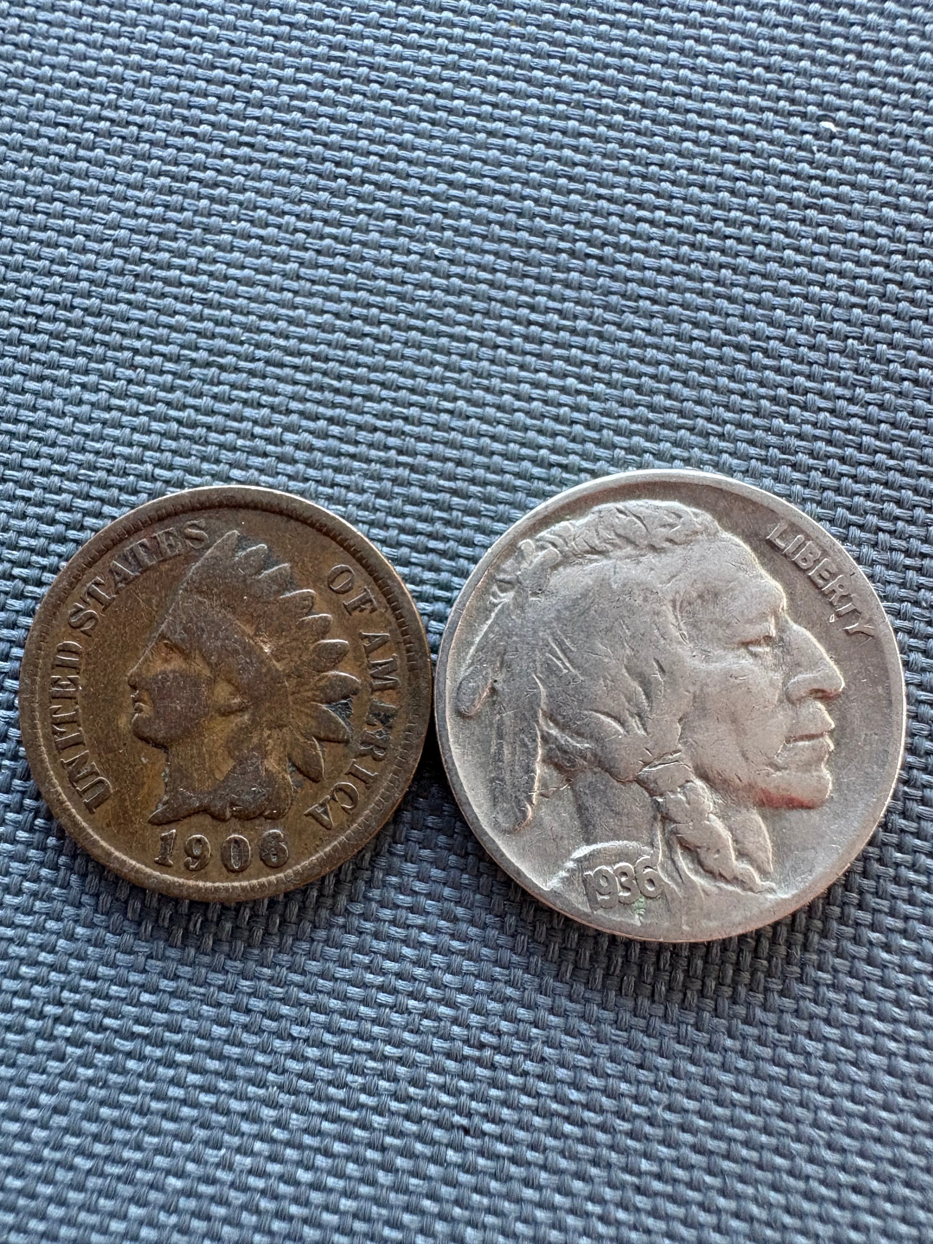 US Coin Collector Starter Set • 1 Indian Head Penny & 1 Buffalo Nickel • AC Condition