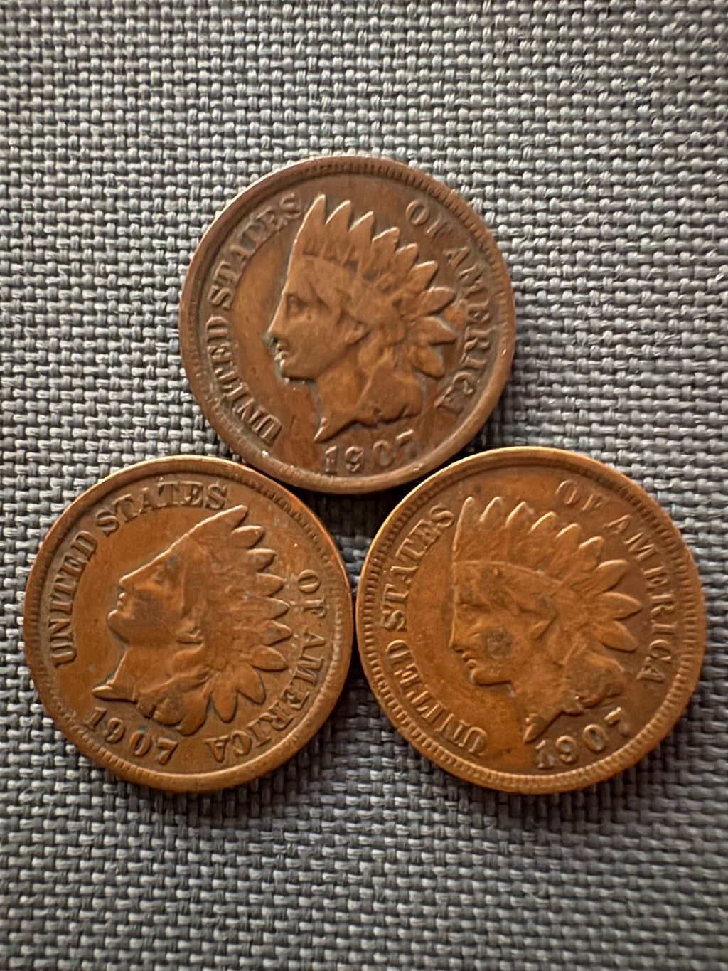 Three (3) Indian Head Pennies • Random Dates • Good Condition • Authentic US Coins